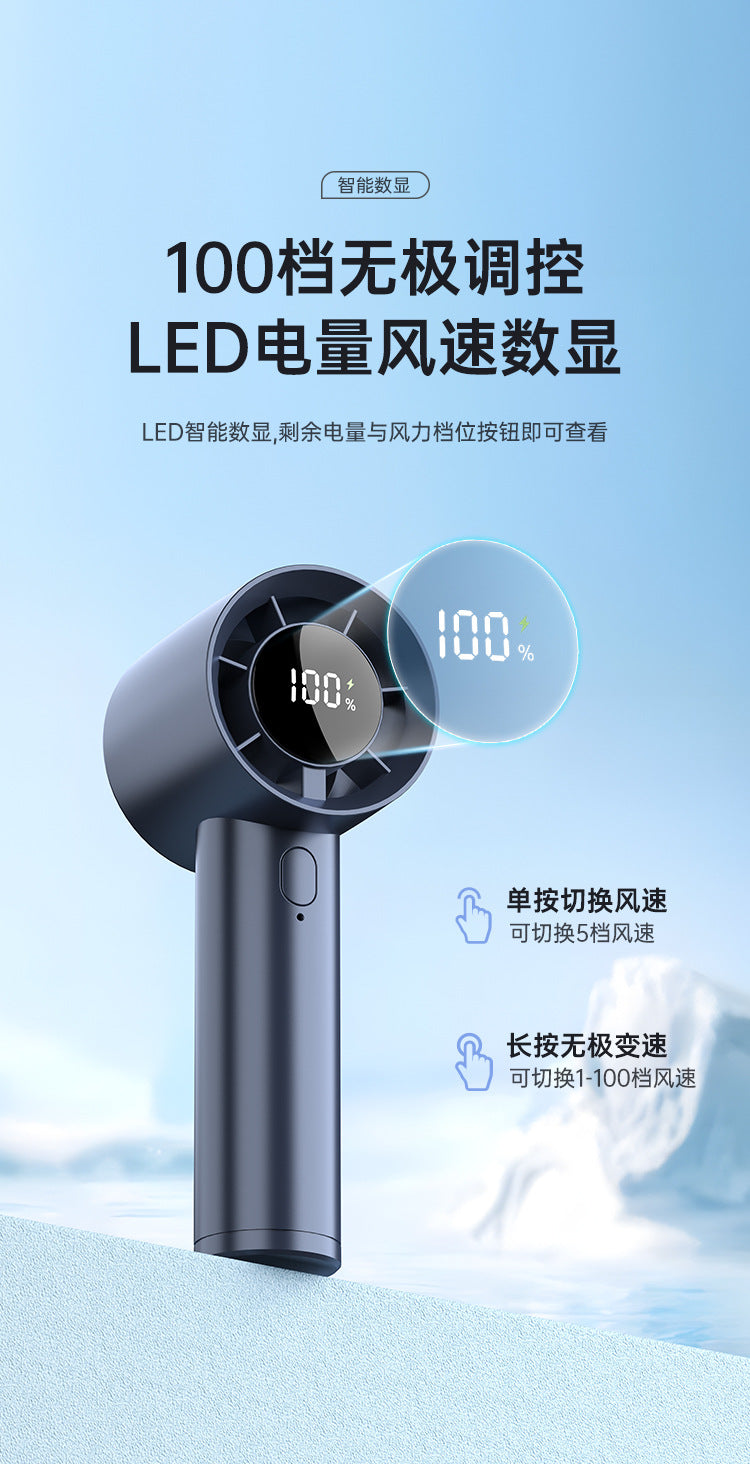 Ventilador de Mano de Alta Velocidad – Pantalla Digital y Potencia Máxima